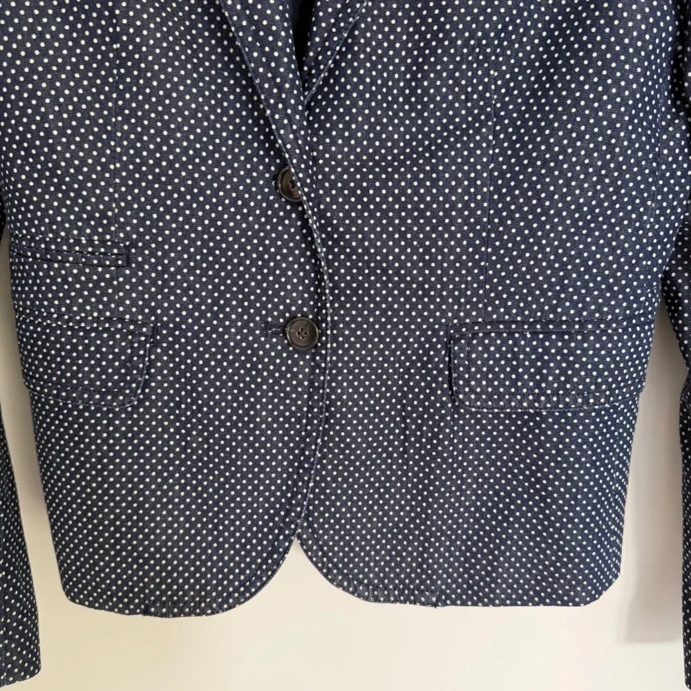 J. Crew Women's Schoolboy Blazer Blue White Polkadot Preppy Academia Cotton SZ 6
